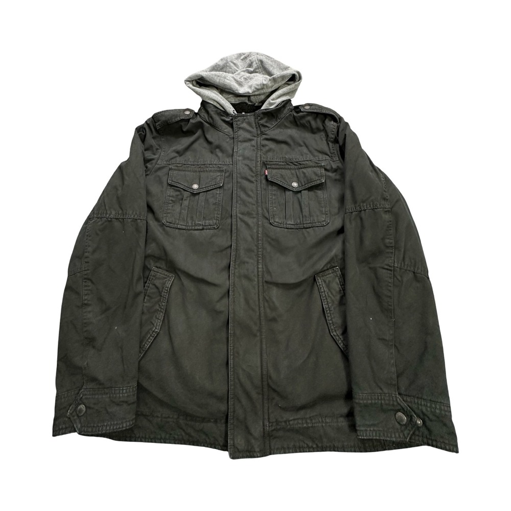Levi's Field Jacket Mens XL Black Hooded Sherpa Lined Cotton Canvas Gorpcore